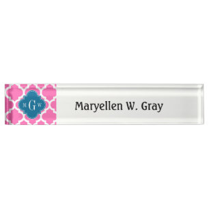 Hot Pink2 Moroccan #5 Peacock Blue 3 Init Monogram Nameplate