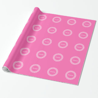 Hot Pink2 Wht Greek Key Rnd Frame Initial Monogram Wrapping Paper