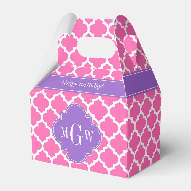 Hot Pink2 Wht Moroccan #5 Amethyst 3 Init Monogram Favour Box (Front Side)