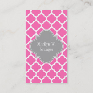Hot Pink2 Wht Moroccan #5 Dark Grey Name Monogram Business Card