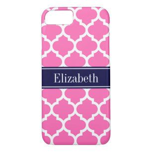 Hot Pink2 Wht Moroccan #5 Navy Blue Name Monogram Case-Mate iPhone Case