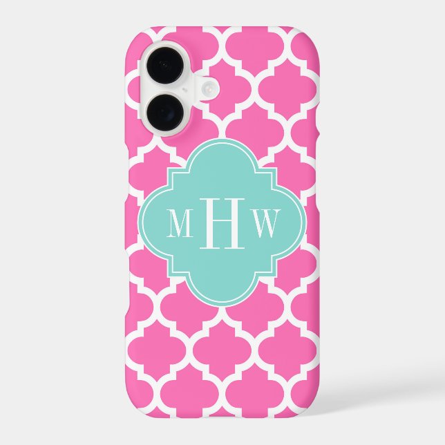 Hot Pink2 Wt Moroccan #5 Turquoise 3 Init Monogram (Back)