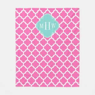 Hot Pink2 Wt Moroccan #5 Turquoise 3 Init Monogram Fleece Blanket