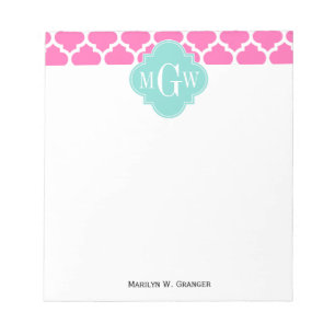 Hot Pink2 Wt Moroccan #5 Turquoise 3 Init Monogram Notepad