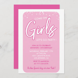 Hot pink 14th birthday invitations Fun Modern