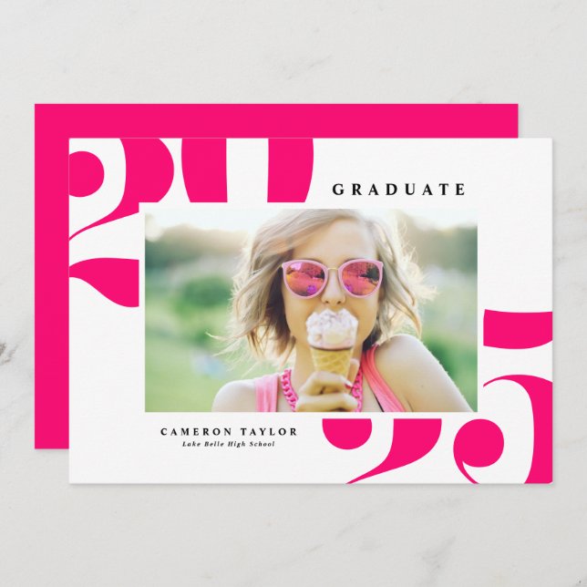 Hot Pink 2025 Bold Typography Photo Graduation Invitation (Front/Back)