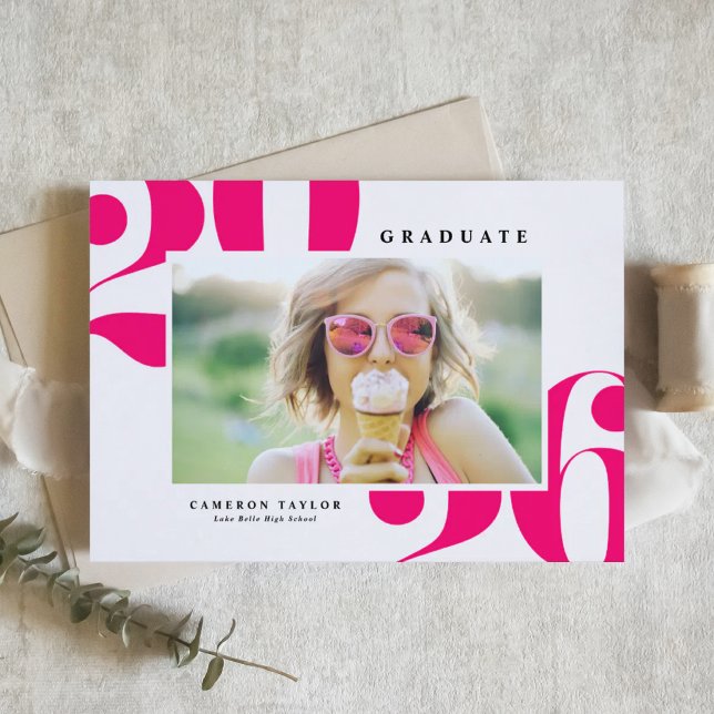 Hot Pink 2026 Bold Typography Photo Graduation Announcement (Customizable burnt orange photo graduation announcement featuring retro bold typography. )