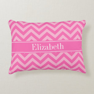 Hot Pink #2 Cotton Candy LG Chevron Name Monogram Decorative Cushion