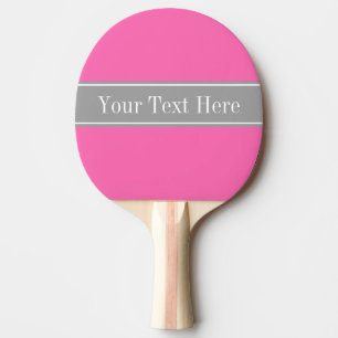 Hot Pink #2, Dark Grey Ribbon Name Monogram Ping Pong Paddle