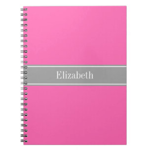 Hot Pink #2, Dark Grey Ribbon Name Monogram Spiral Notebook