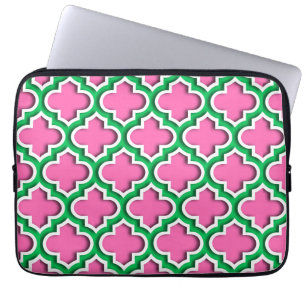 Hot Pink #2, Emerald, Wht Moroccan Quatrefoil #5DS Laptop Sleeve