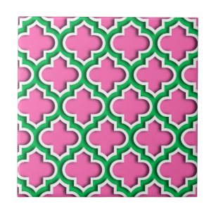 Hot Pink #2, Emerald, Wht Moroccan Quatrefoil #5DS Tile