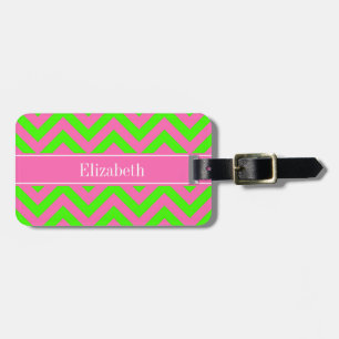 Hot Pink #2 Lime Green LG Chevron Name Monogram Luggage Tag
