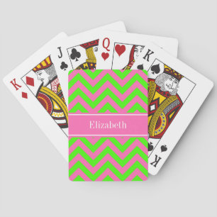 Hot Pink #2 Lime Green LG Chevron Name Monogram Playing Cards