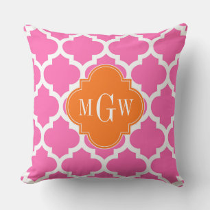 Hot Pink#2  Moroccan #5 Pumpkin 3 Initial Monogram Cushion