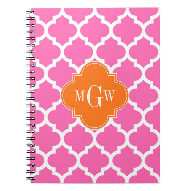 Hot Pink#2  Moroccan #5 Pumpkin 3 Initial Monogram Notebook (Front)