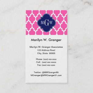 Hot Pink #2 Wht Moroccan #4 Navy Name Monogram Business Card