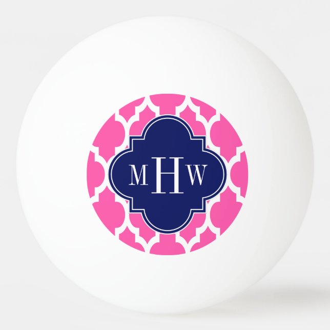 Hot Pink #2 Wht Moroccan #4 Navy Name Monogram Ping Pong Ball (Front)