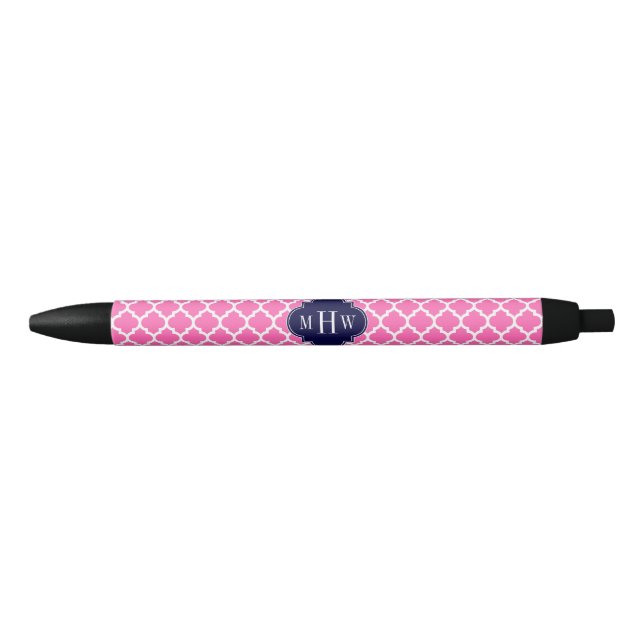 Hot Pink#2 Wht Moroccan #5 Navy 3 Initial Monogram Black Ink Pen (Front)