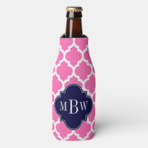 Hot Pink#2 Wht Moroccan #5 Navy 3 Initial Monogram Bottle Cooler