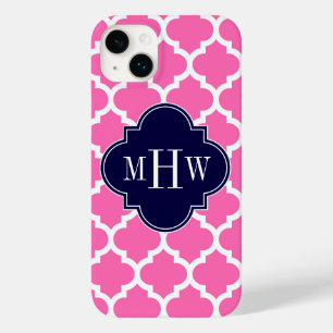 Hot Pink#2 Wht Moroccan #5 Navy 3 Initial Monogram Case-Mate iPhone 14 Plus Case