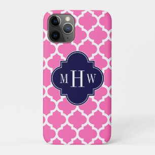 Hot Pink#2 Wht Moroccan #5 Navy 3 Initial Monogram Case-Mate iPhone Case