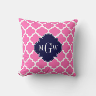 Hot Pink#2 Wht Moroccan #5 Navy 3 Initial Monogram Cushion