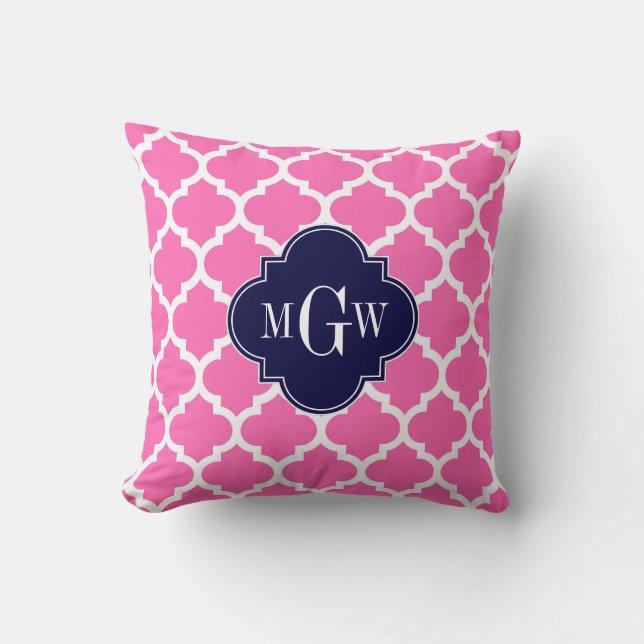 Hot Pink#2 Wht Moroccan #5 Navy 3 Initial Monogram Cushion (Front)