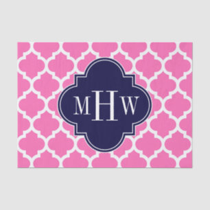 Hot Pink#2 Wht Moroccan #5 Navy 3 Initial Monogram Tissue Paper