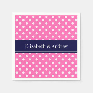 Hot Pink #2 Wht Polka Dots Navy Blue Name Monogram Napkin