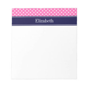 Hot Pink #2 Wht Polka Dots Navy Blue Name Monogram Notepad