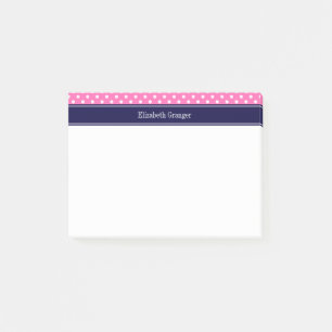 Hot Pink #2 Wht Polka Dots Navy Blue Name Monogram Post-it Notes