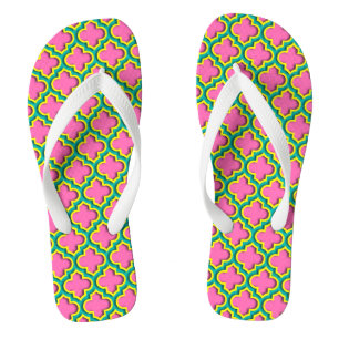 Hot Pink #2, Yellow, Teal Moroccan Quatrefoil #5DS Jandals