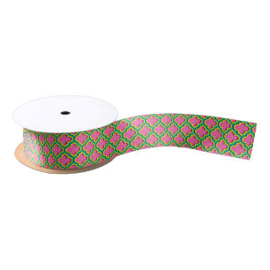 Hot Pink #2, Yellow, Teal Moroccan Quatrefoil #5DS Satin Ribbon