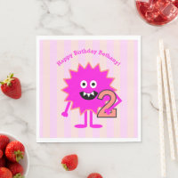 Hot Pink 2nd Birthday Girl Monster Cute Fun Modern