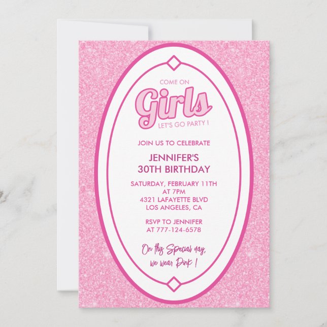 Hot pink 30th birthday invitations celebration fun (Front)