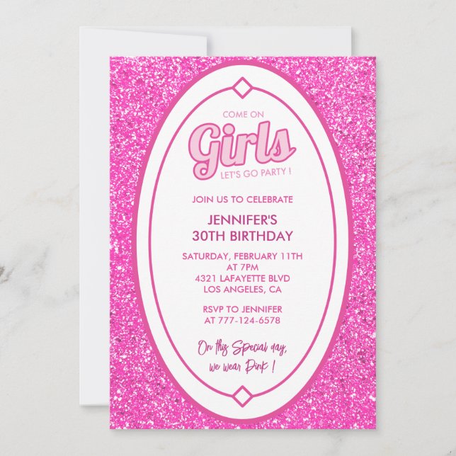 Hot pink 30th birthday invitations thirty fushia (Front)