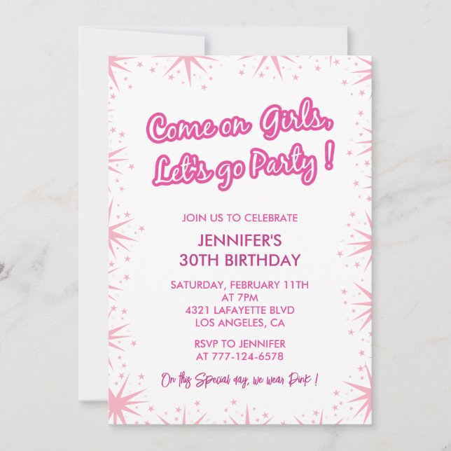 Hot pink 30th birthday invitations thirty modern  (Front)