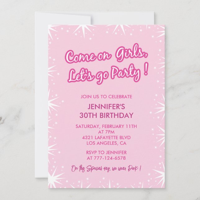 Hot pink 30th birthday invitations trendy girly  (Front)