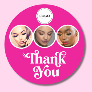 Hot Pink 3 Photo Lash Tech Logo Thank You Classic Round Sticker