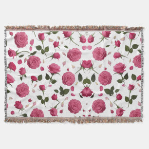 Hot Pink 3D Rose Pattern Cozy Throw Blanket 