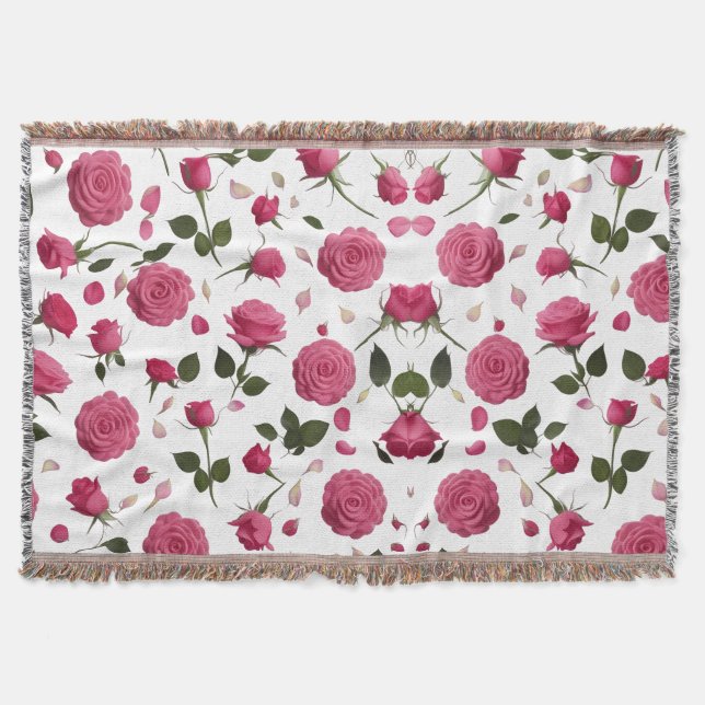 Hot Pink 3D Rose Pattern Cozy Throw Blanket  (Front)