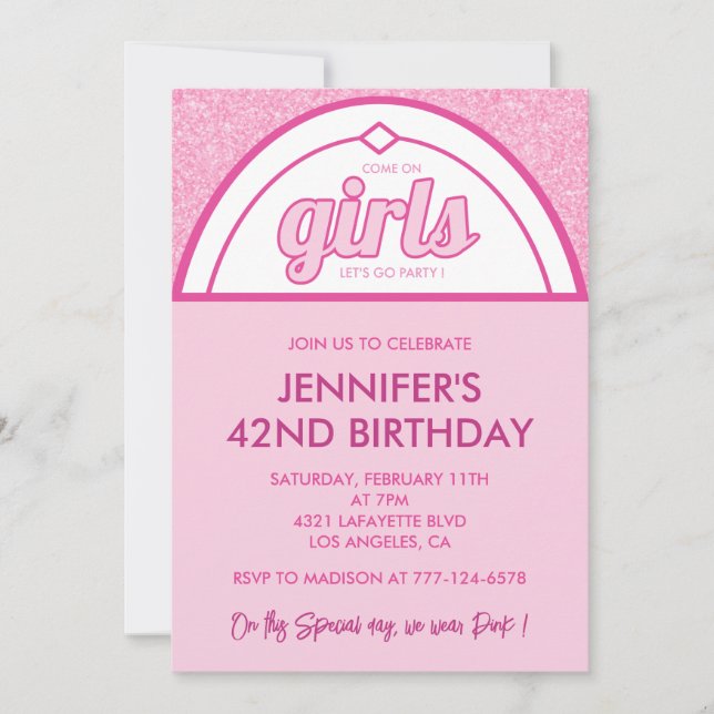 Hot pink 42nd birthday invitations Girl Glitter  (Front)