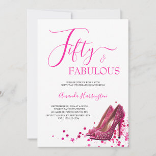 Hot Pink 50 and Fabulous 50th Birthday  Invitation