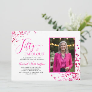 Hot Pink 50 and Fabulous Photo 50th Birthday  Invitation