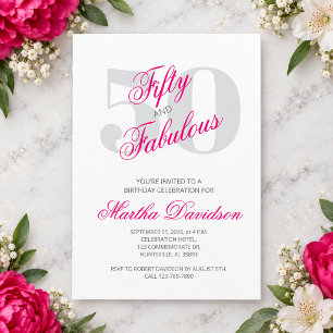 Hot Pink 50th Birthday Elegance Invitation