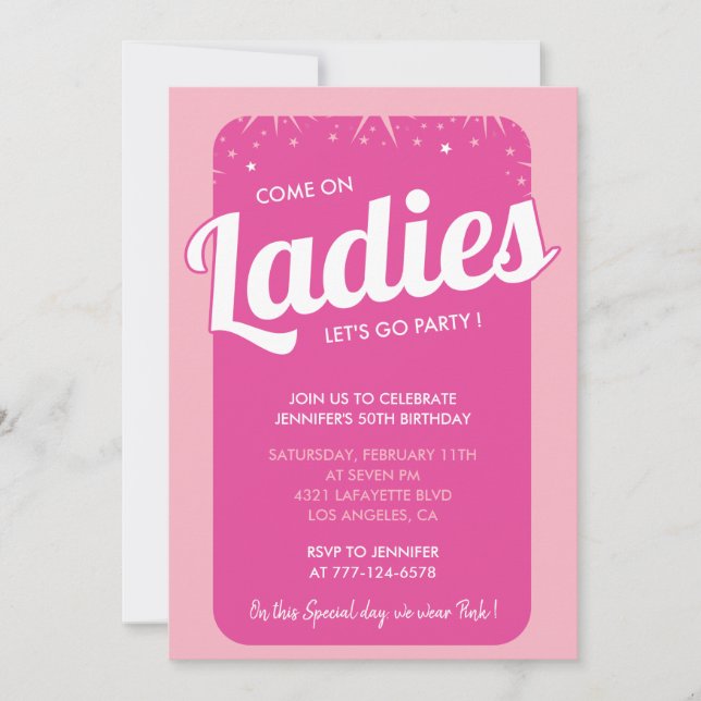 Hot pink 50th birthday invitations girly trendy (Front)