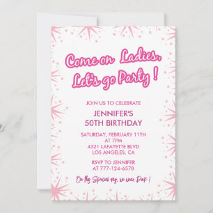 Hot pink 50th birthday invitations sparkle glam