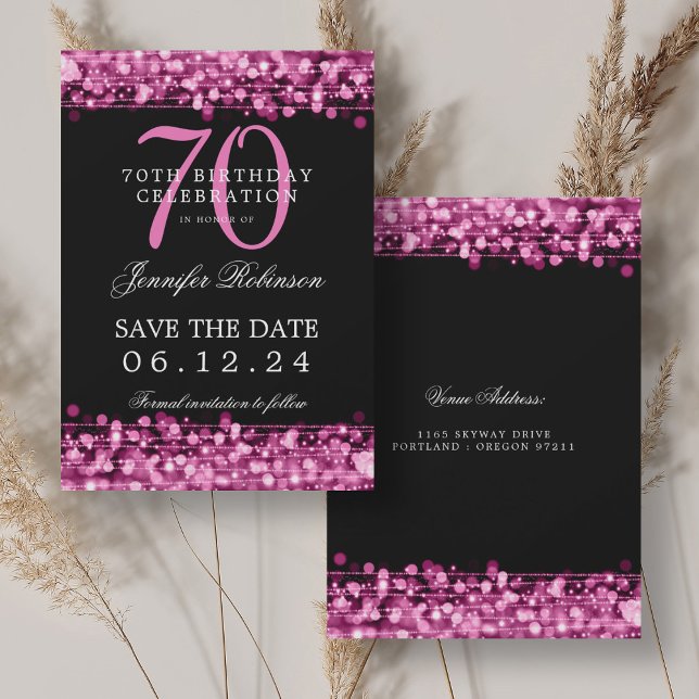 Hot Pink 70th Birthday Save the Date  Invitation (Hot Pink 70th Birthday Save the Date Invitation)