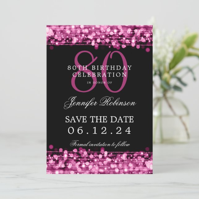 Hot Pink 80th Birthday Save the Date  Invitation (Standing Front)